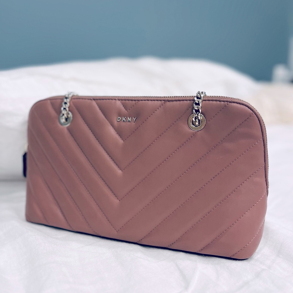 Beautiful DKNY mauve designer purse.